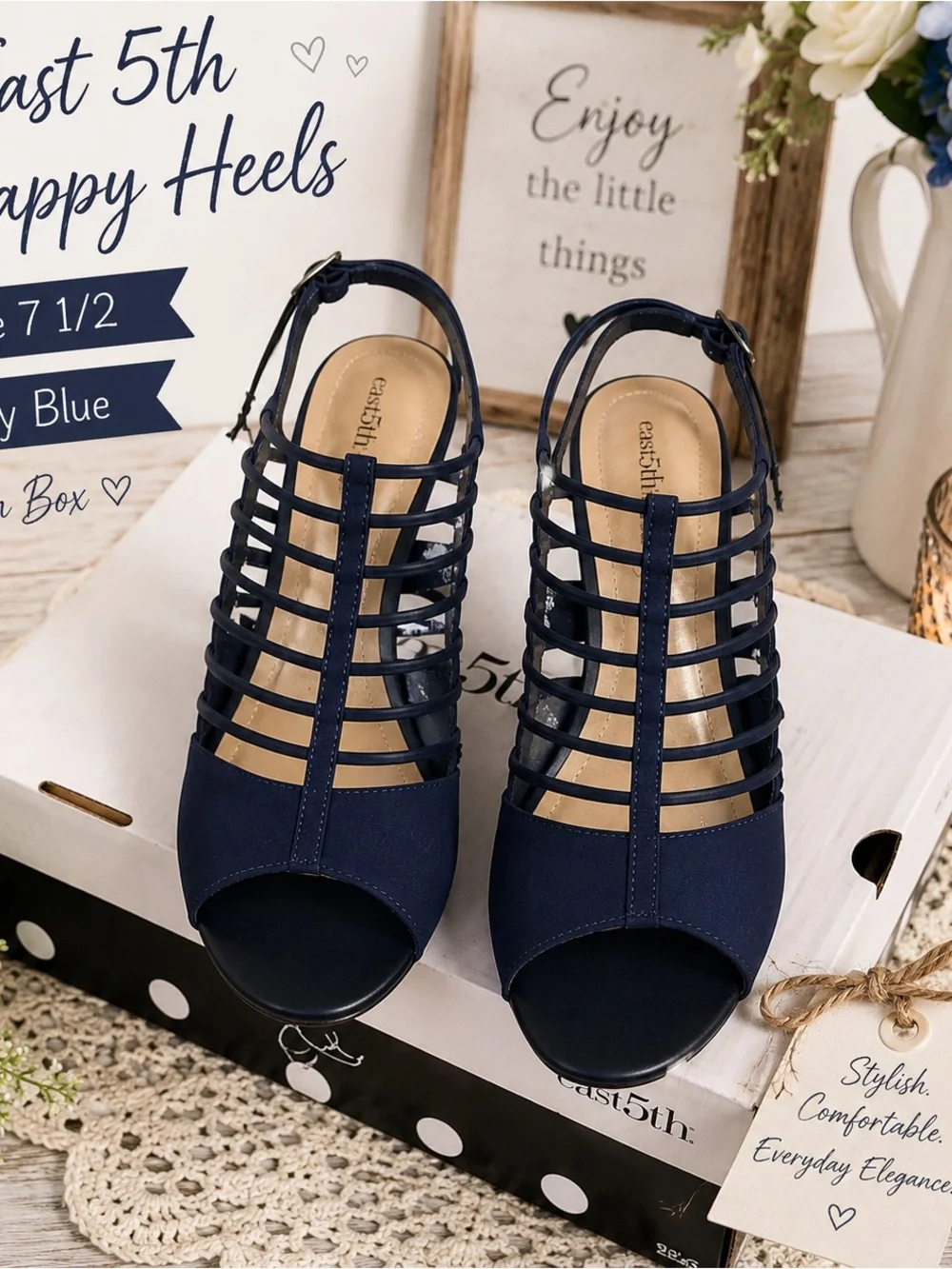 East 5th Navy Strappy Heels